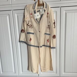 Embroidered Cream Pajama Set